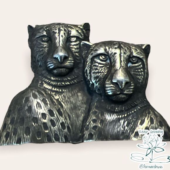 Leopard Couple Pewter Signed Jonette Jewelry J.J. Brooch - Picture 3 of 9